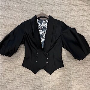Chic Black Women's Blazer with Puffed Sleeves